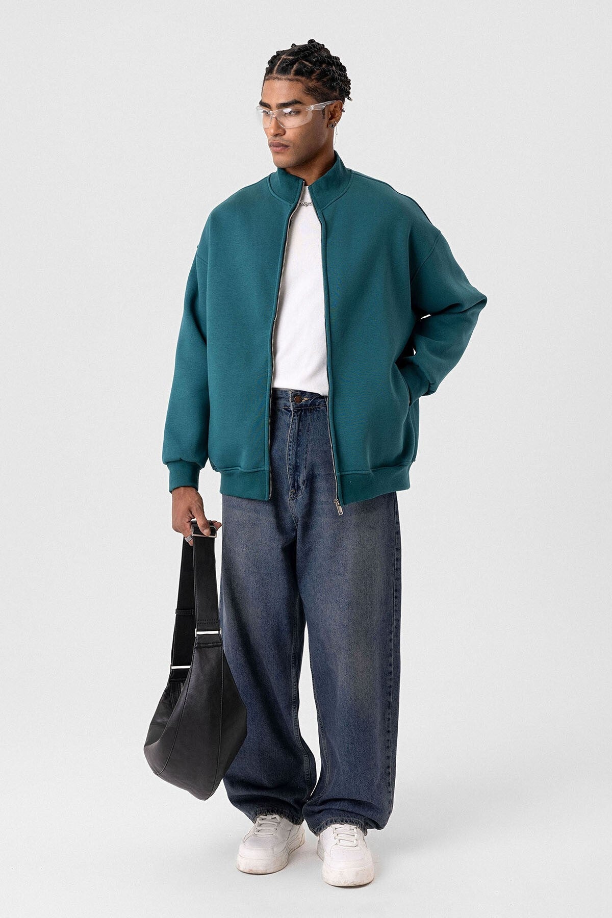 Basic Fermuarlı Oversize Sweatshirt