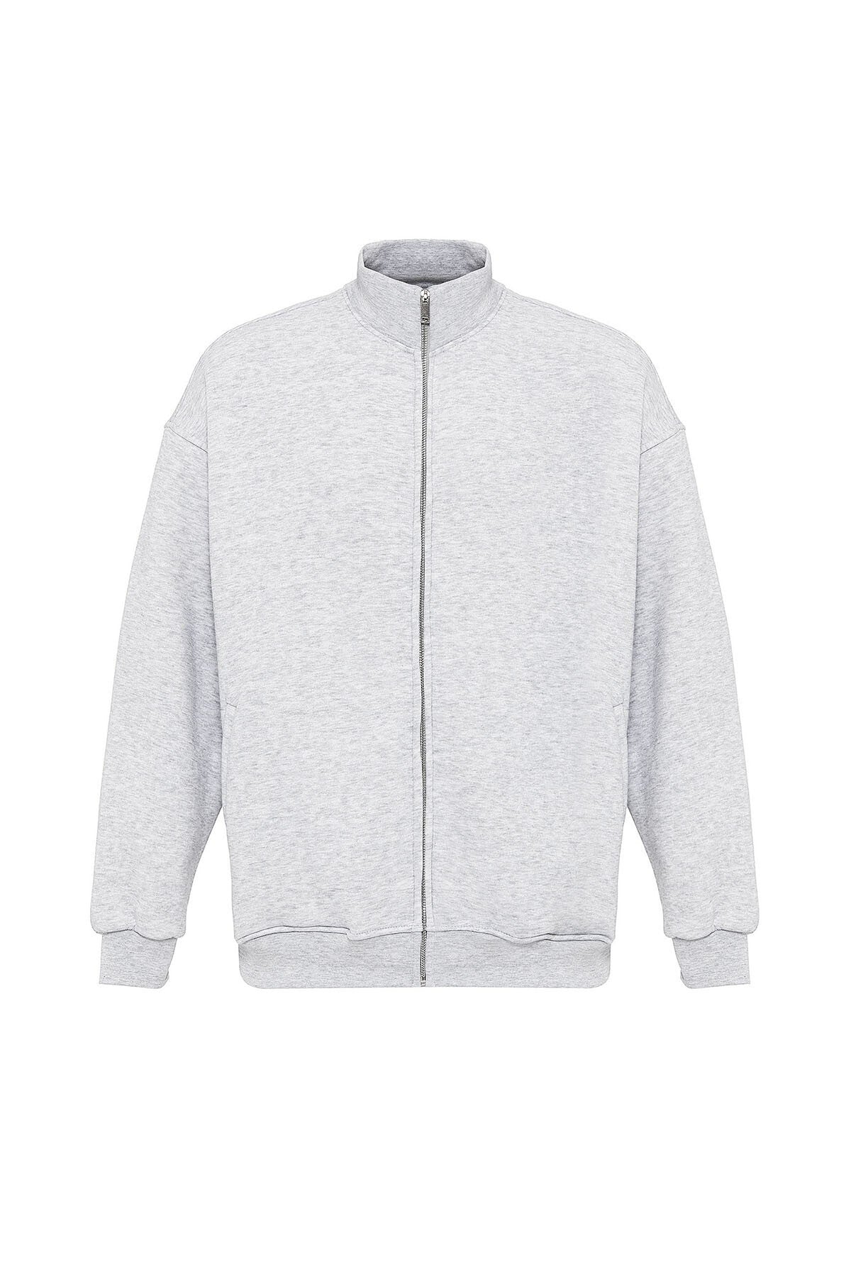 Basic Fermuarlı Oversize Sweatshirt