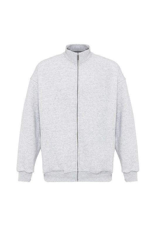 Basic Fermuarlı Oversize Sweatshirt