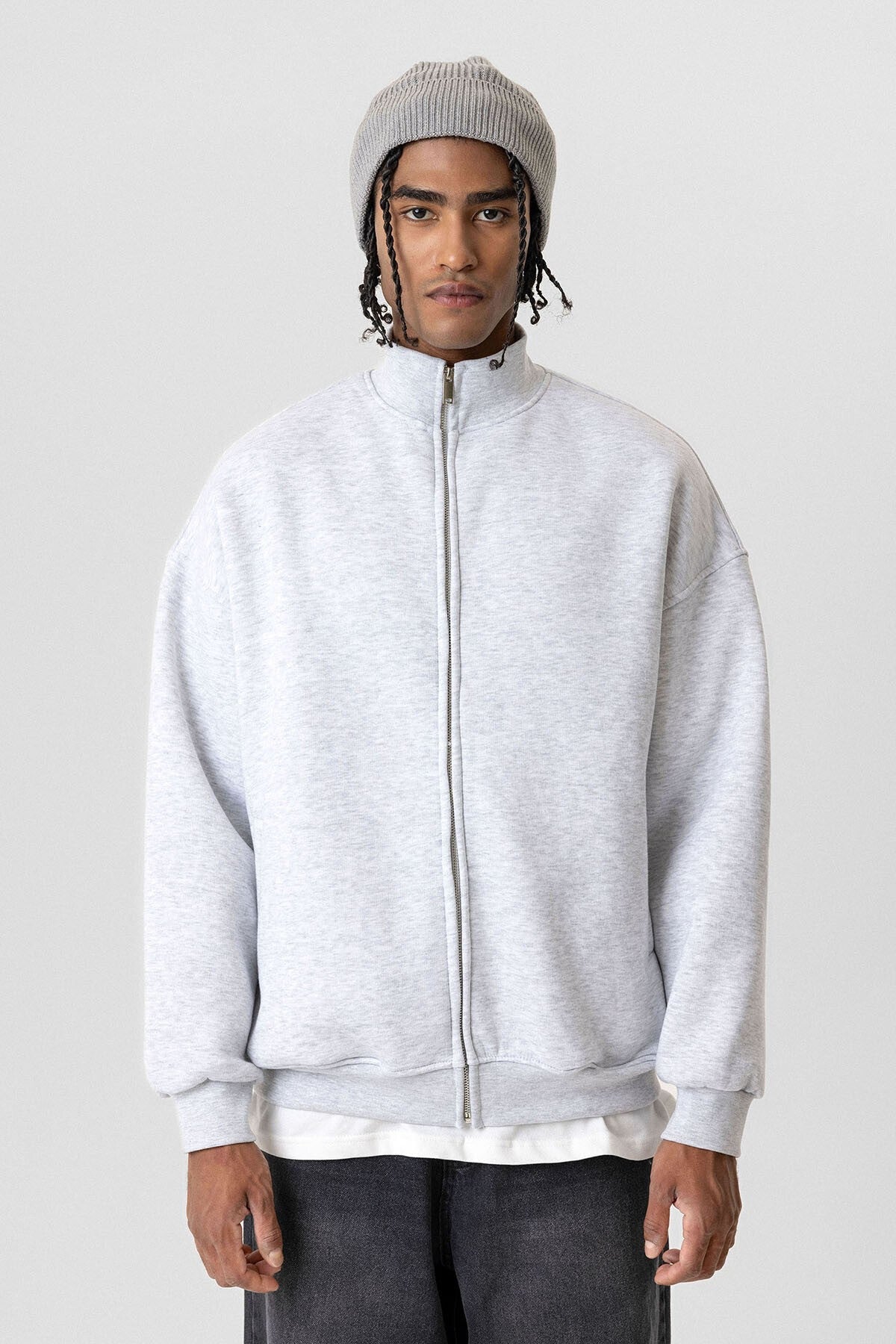 Basic Fermuarlı Oversize Sweatshirt