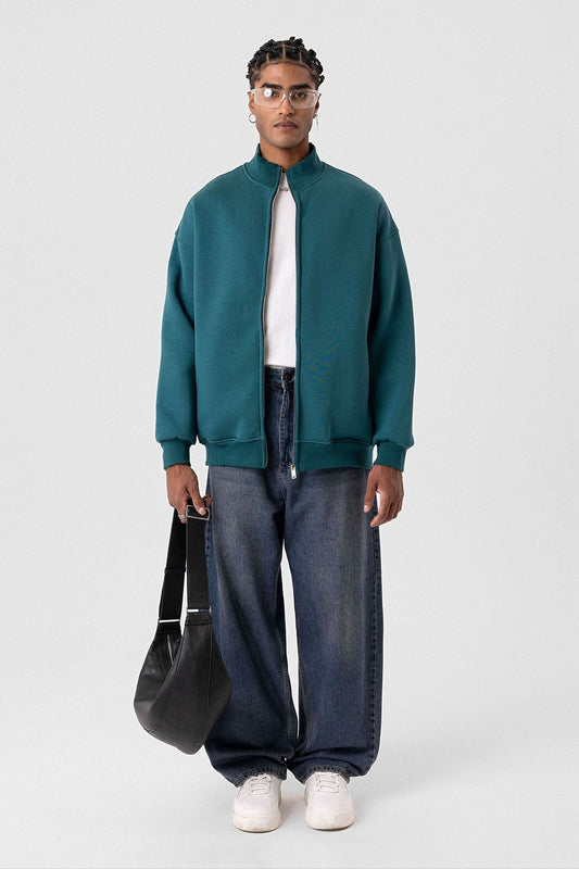 Basic Fermuarlı Oversize Sweatshirt