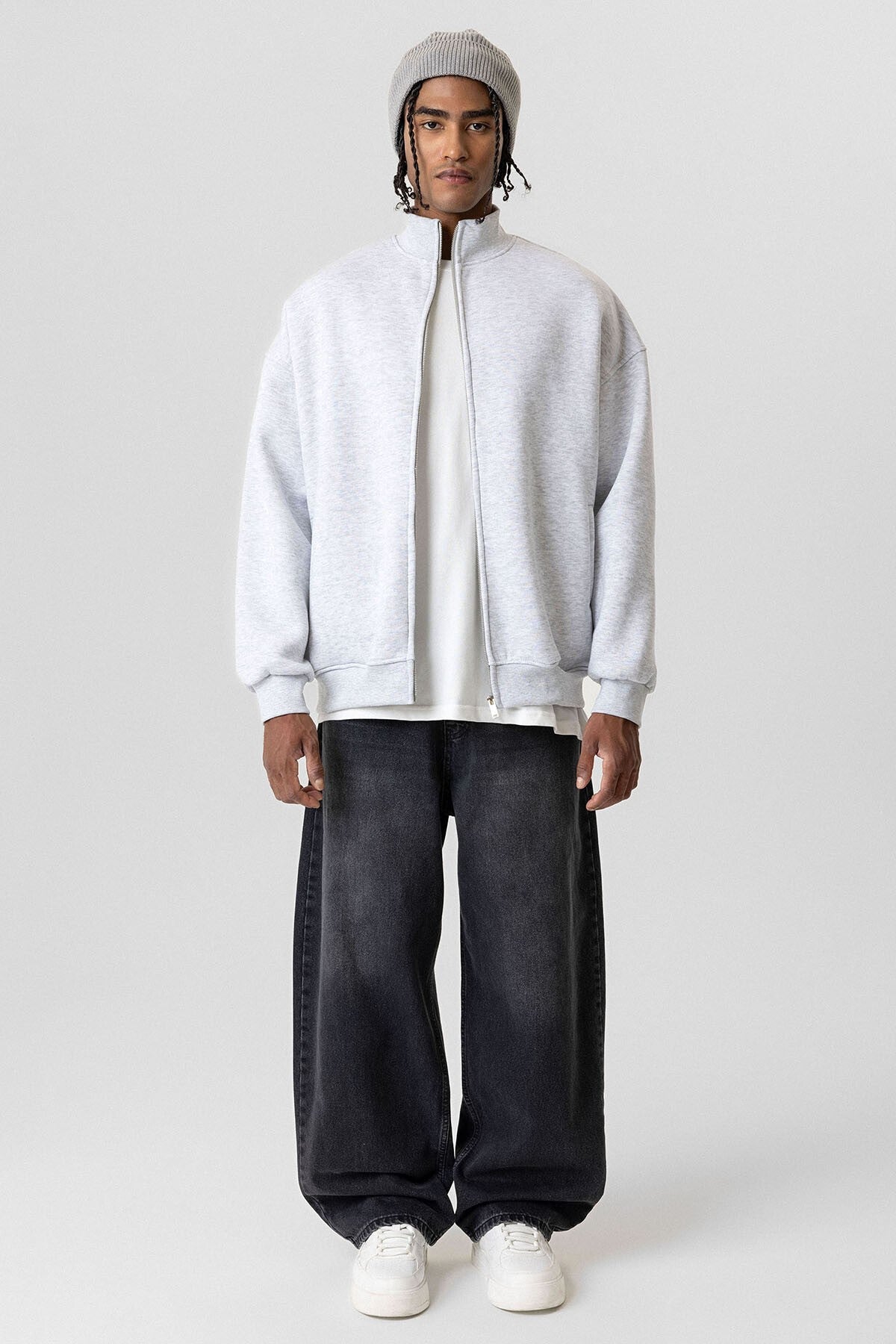 Basic Fermuarlı Oversize Sweatshirt