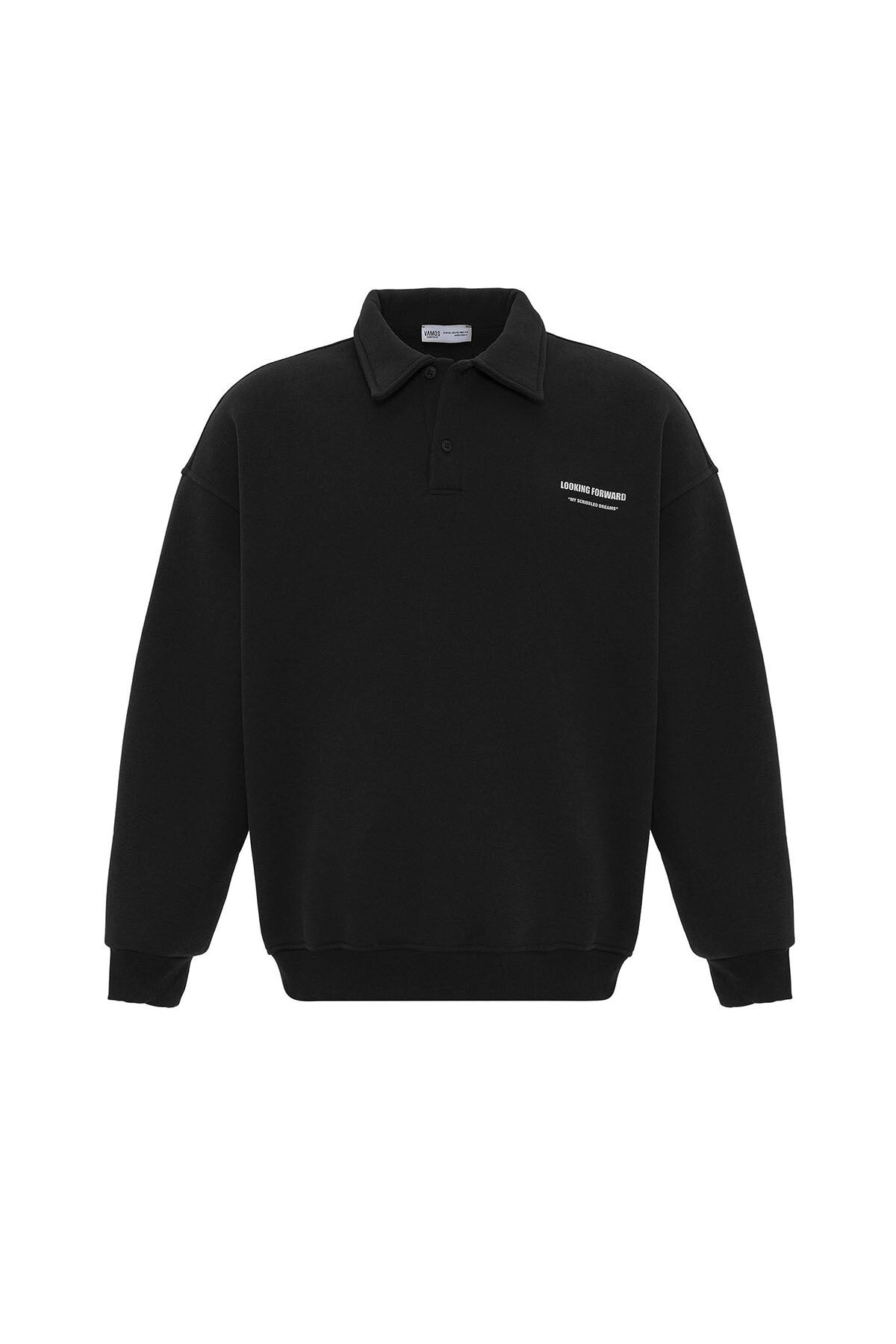 Polo Yaka Baskılı Oversize Sweatshirt
