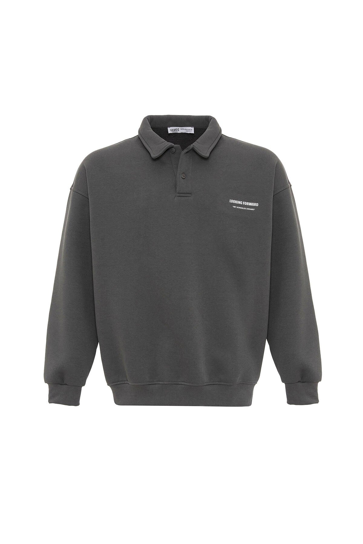 Polo Yaka Baskılı Oversize Sweatshirt