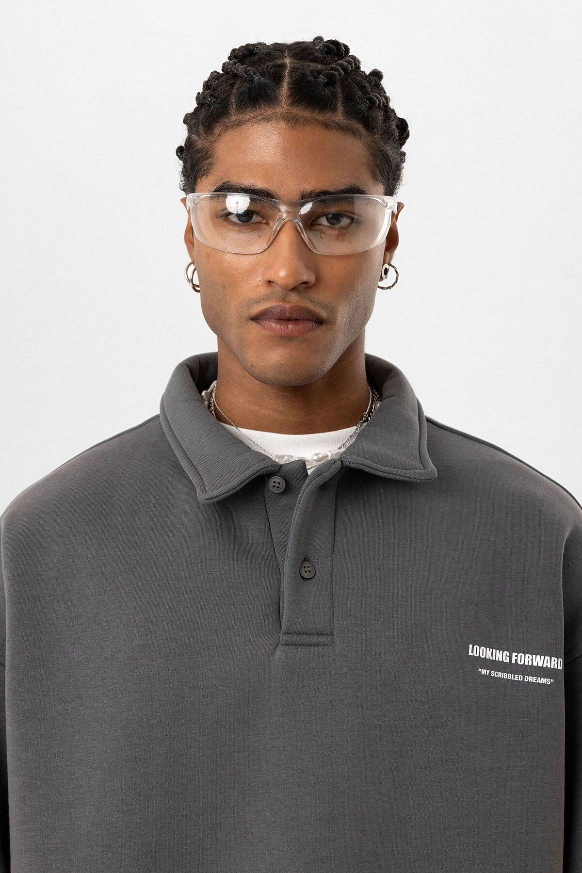Polo Yaka Baskılı Oversize Sweatshirt