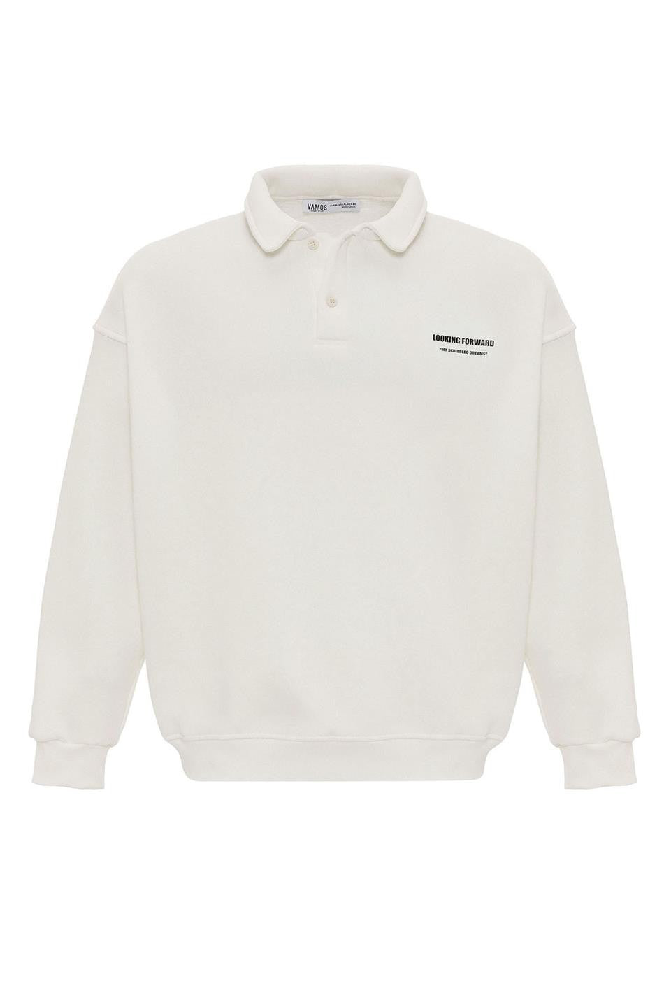 Polo Yaka Baskılı Oversize Sweatshirt
