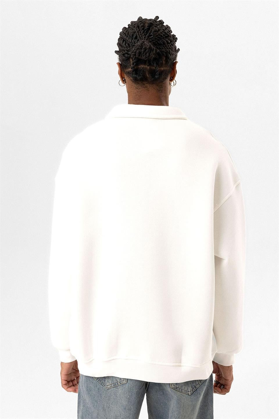 Polo Yaka Baskılı Oversize Sweatshirt