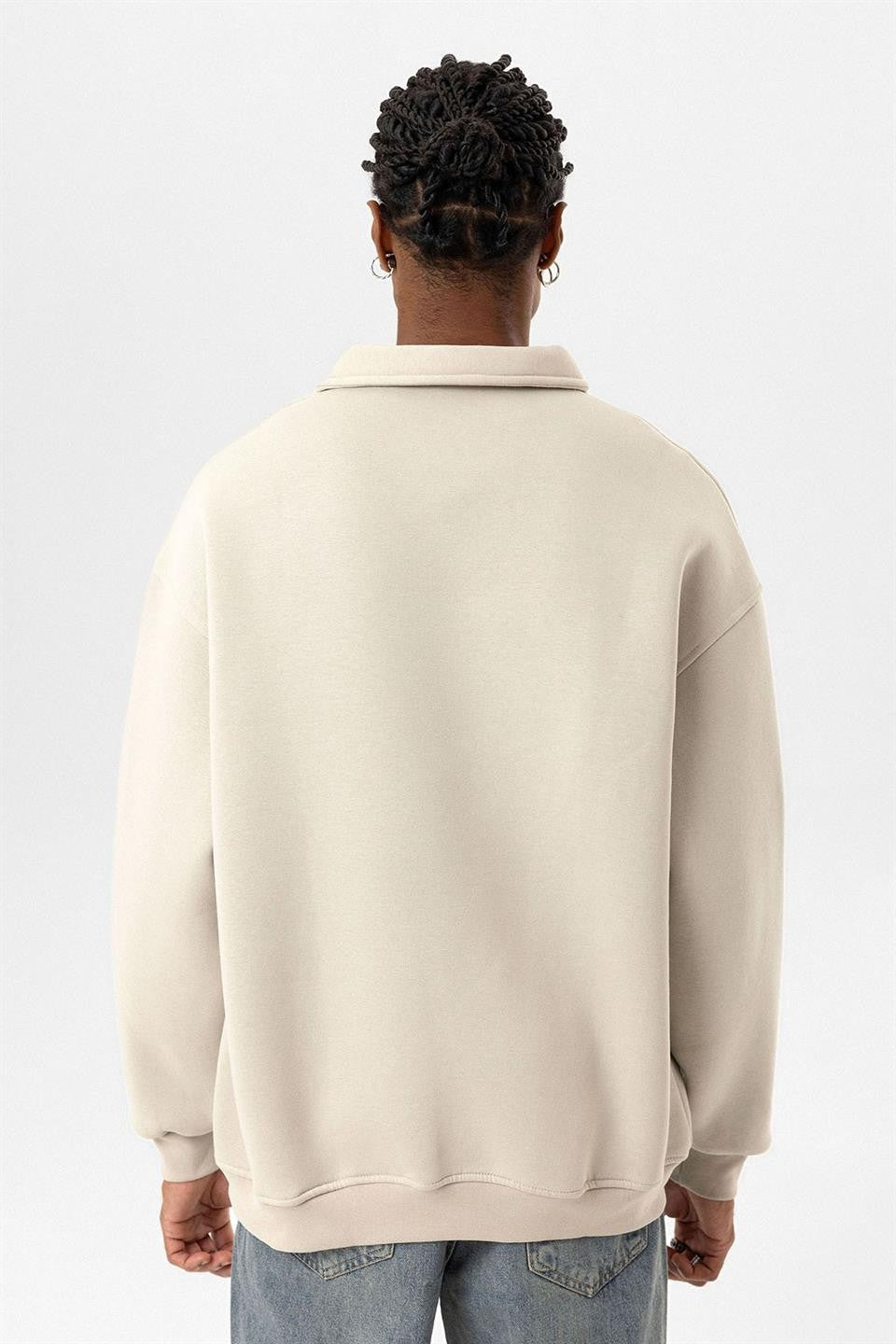 Polo Yaka Baskılı Oversize Sweatshirt