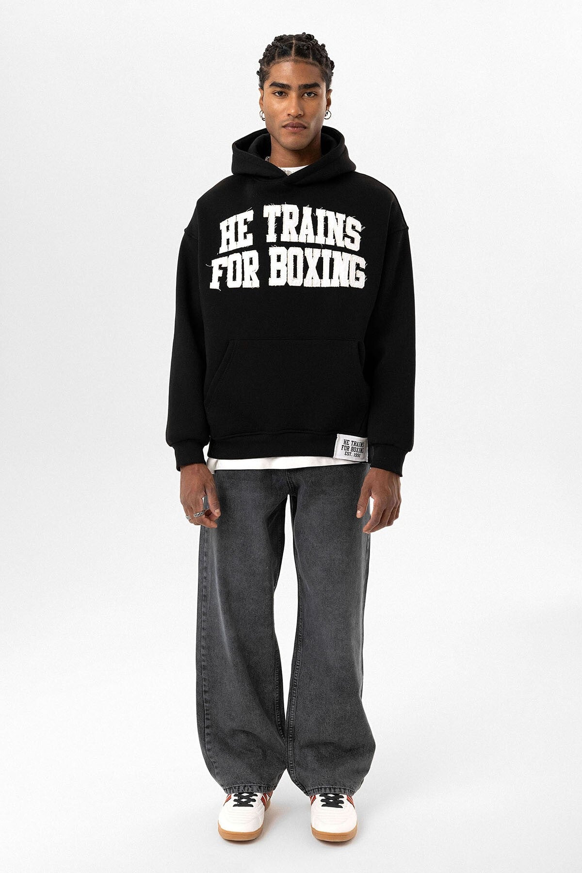 Yazı Baskılı Oversize Kapüşonlu Sweatshirt