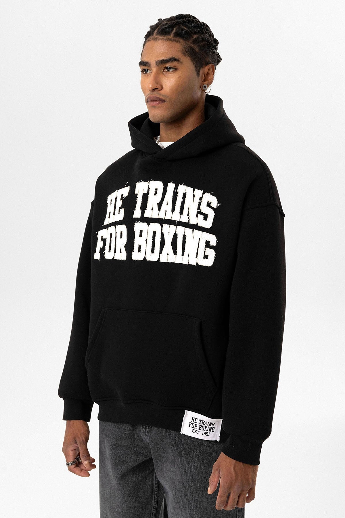 Yazı Baskılı Oversize Kapüşonlu Sweatshirt