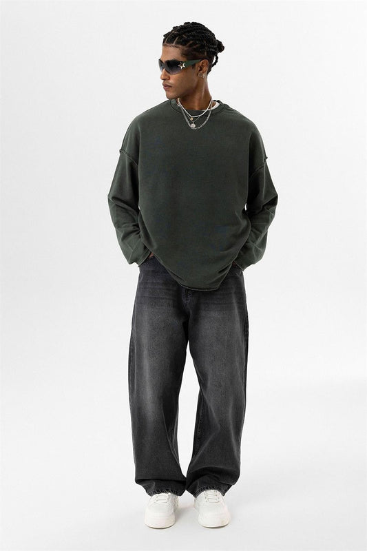 Yıkamalı Sırt Detaylı Oversize Sweatshirt