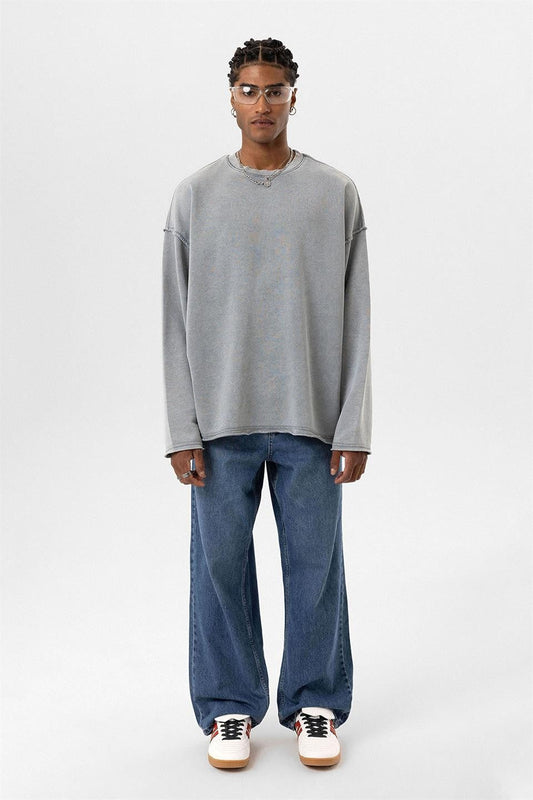Yıkamalı Sırt Detaylı Oversize Sweatshirt