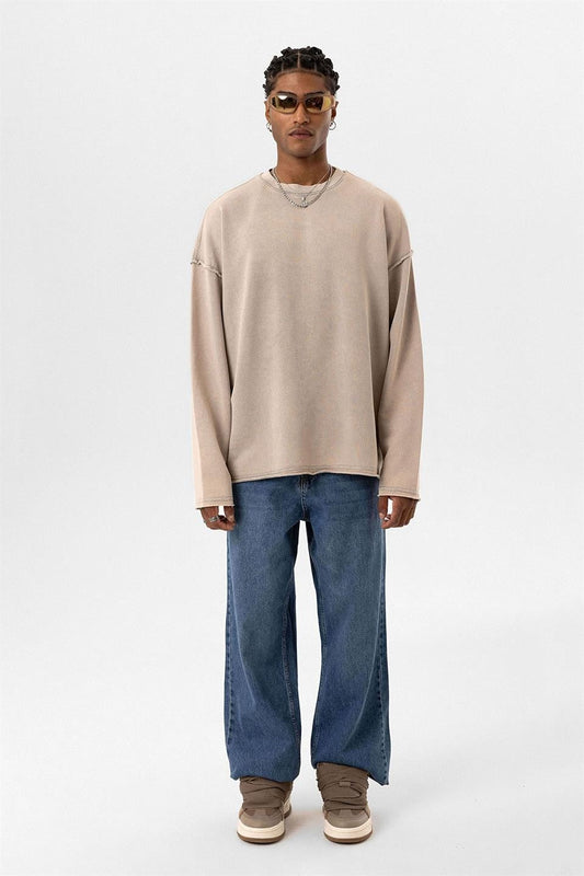 Yıkamalı Sırt Detaylı Oversize Sweatshirt
