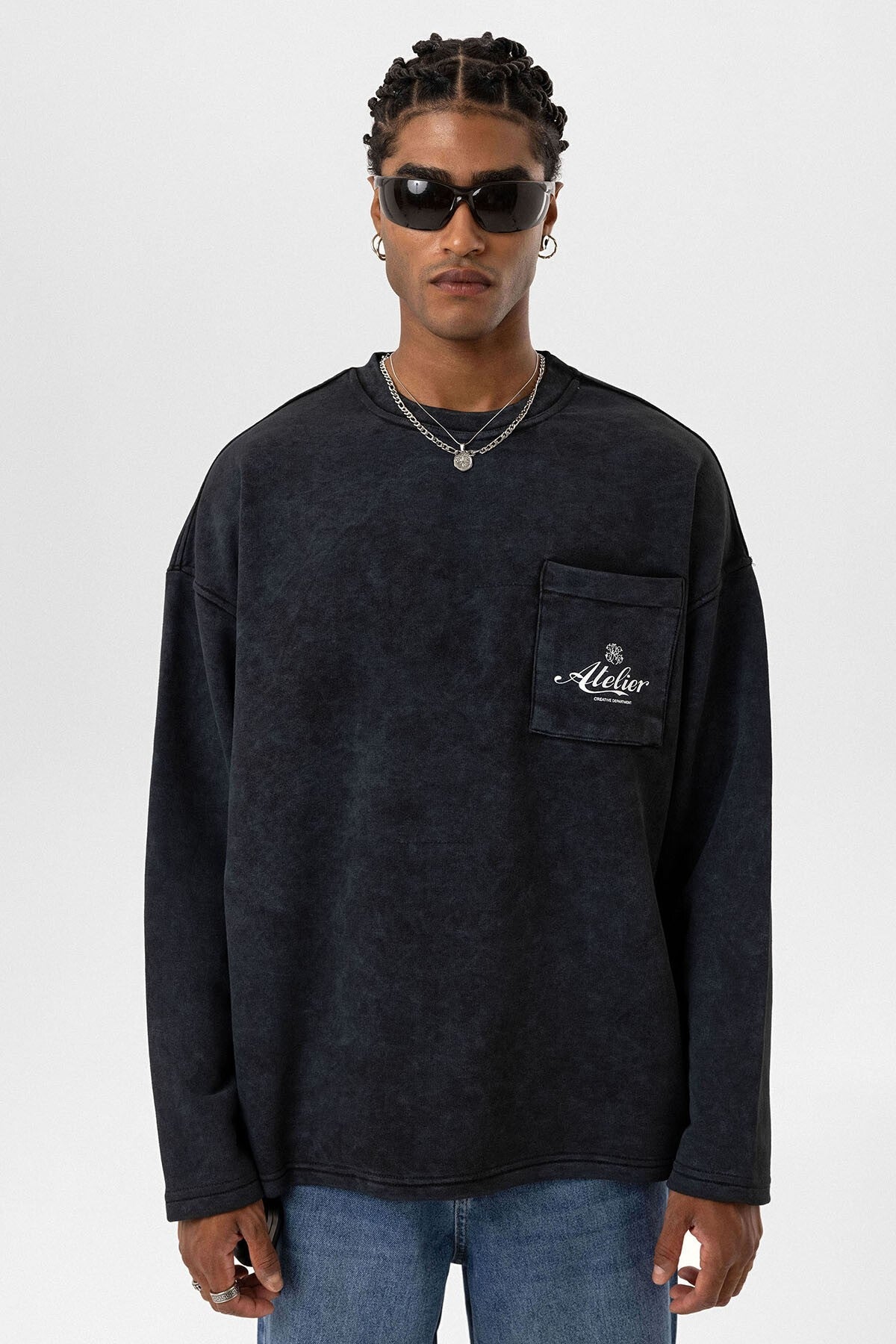 Yıkamalı Oversize Cep Detaylı Sweatshirt