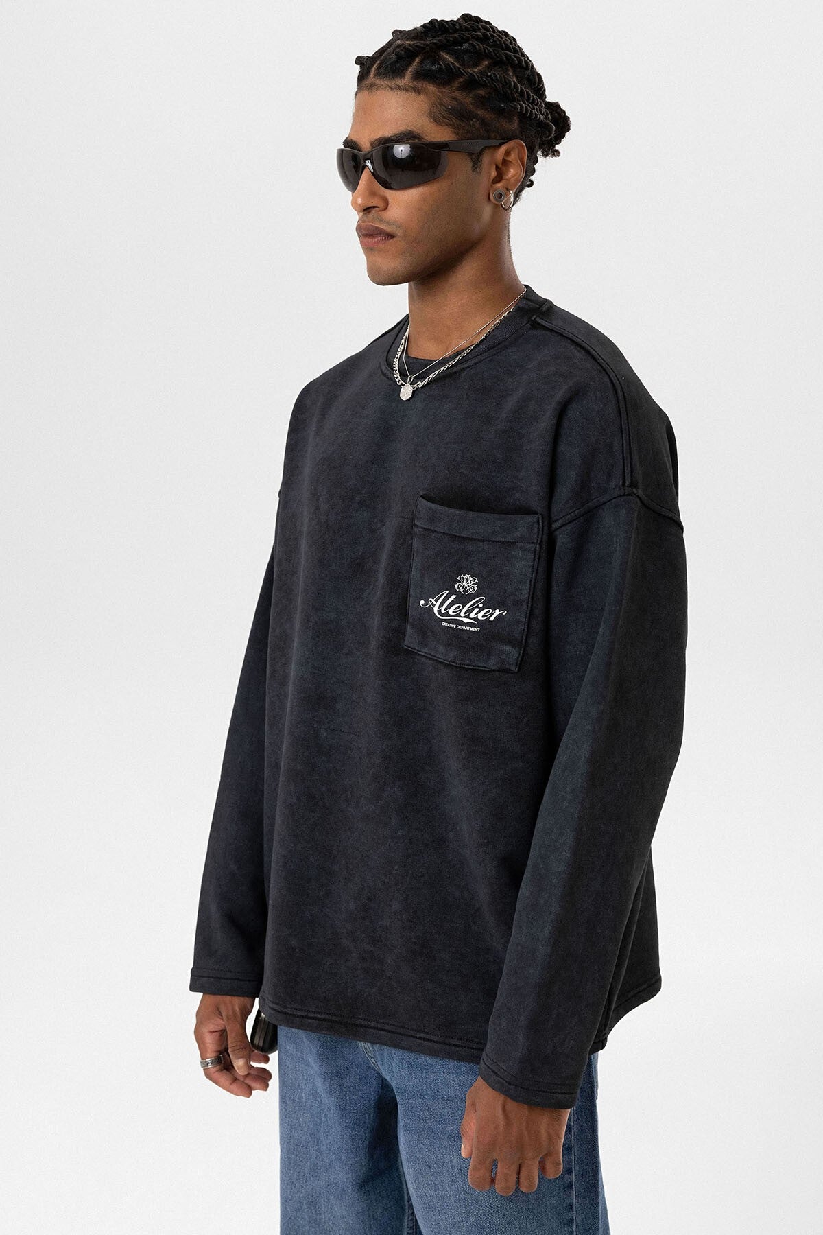 Yıkamalı Oversize Cep Detaylı Sweatshirt