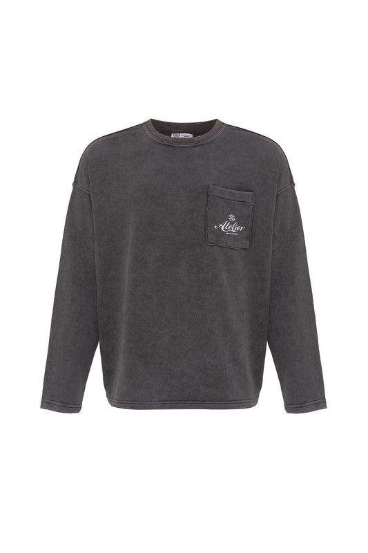 Yıkamalı Oversize Cep Detaylı Sweatshirt