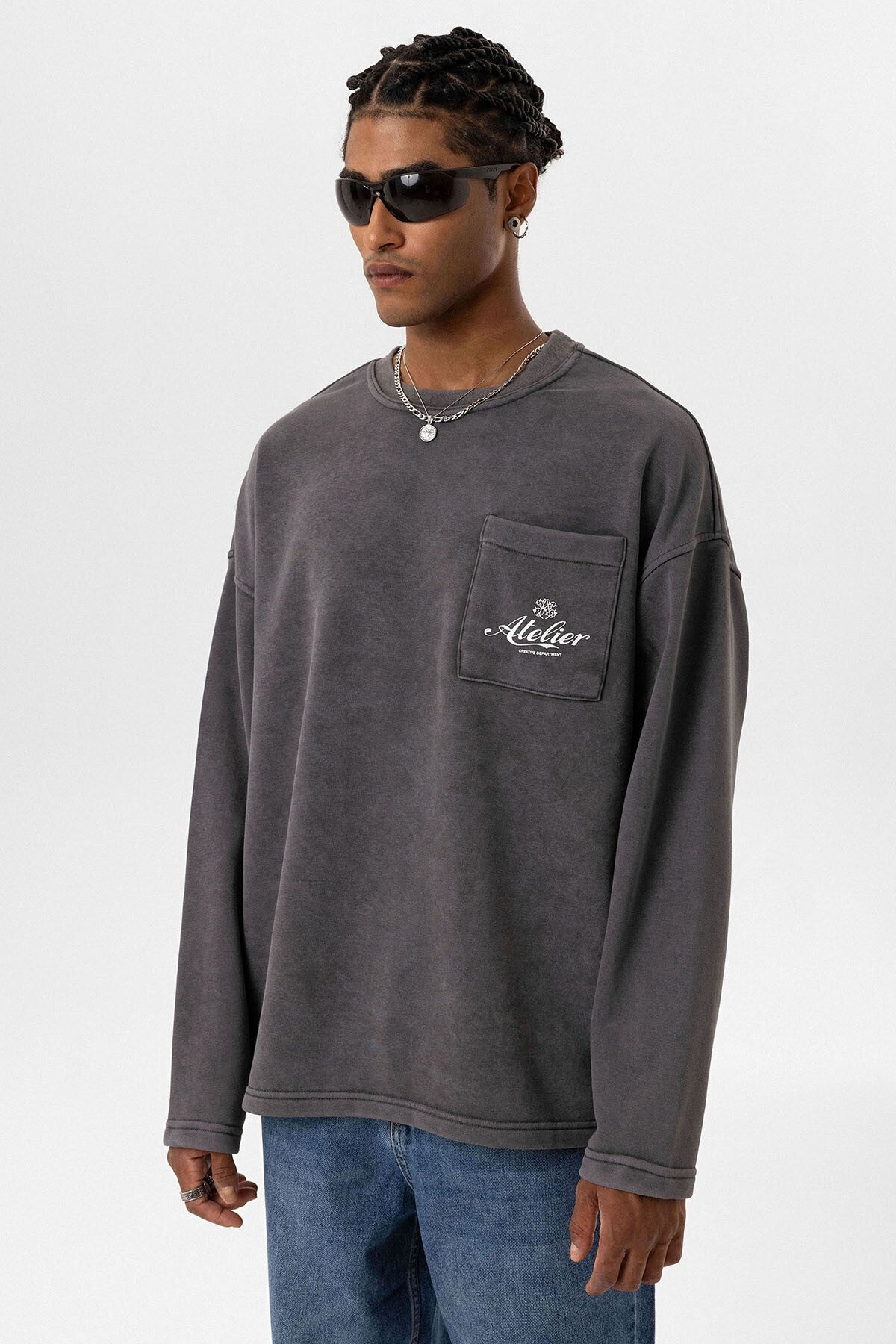 Yıkamalı Oversize Cep Detaylı Sweatshirt