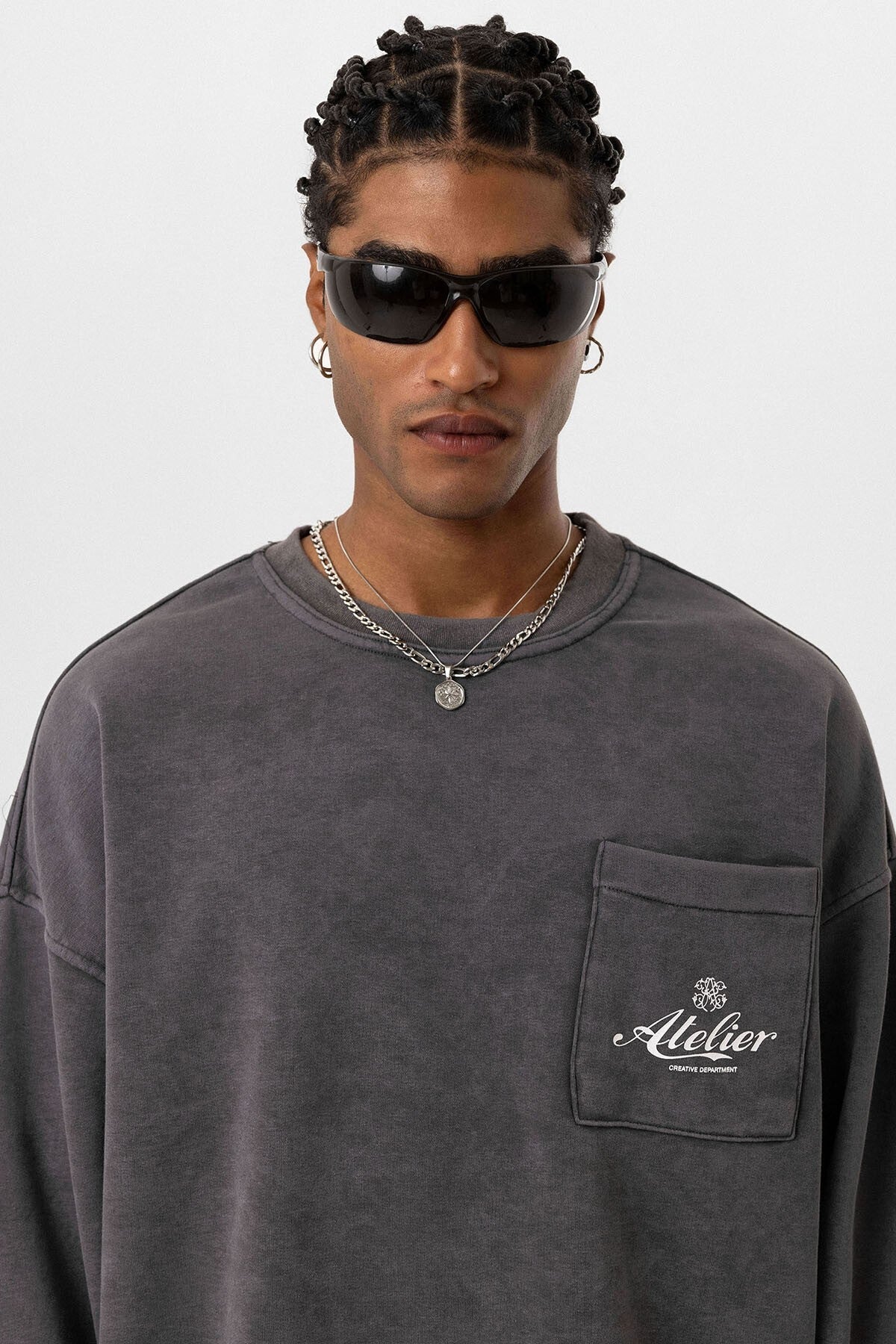 Yıkamalı Oversize Cep Detaylı Sweatshirt