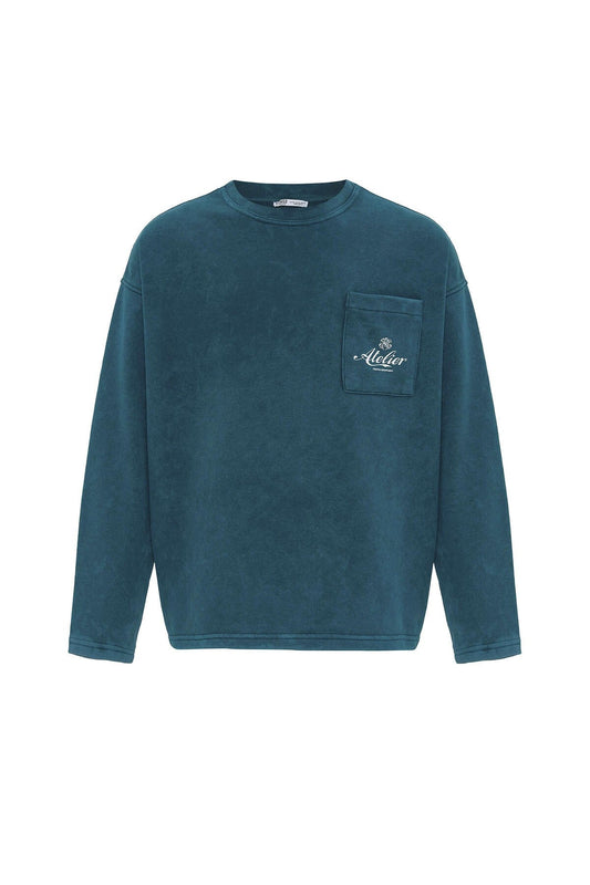 Yıkamalı Oversize Cep Detaylı Sweatshirt