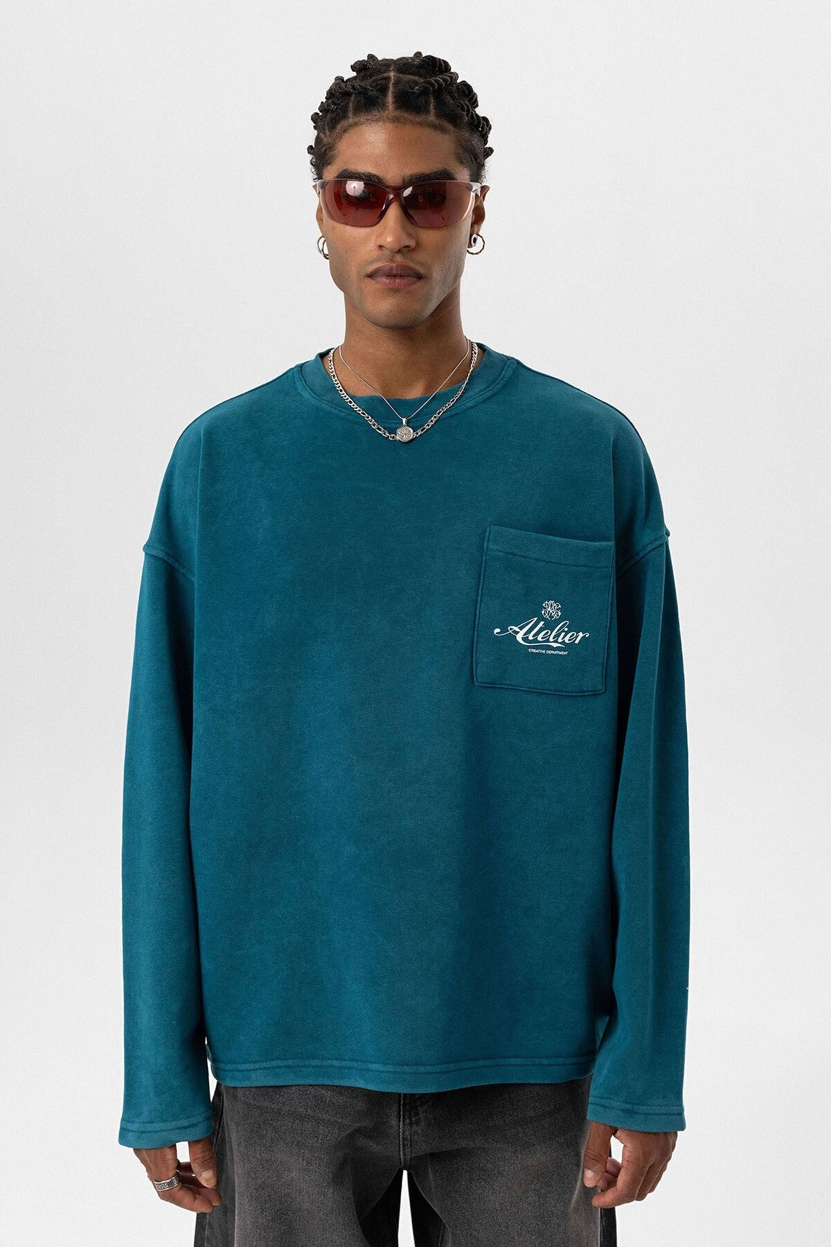 Yıkamalı Oversize Cep Detaylı Sweatshirt