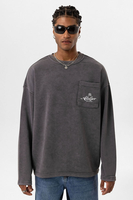 Yıkamalı Oversize Cep Detaylı Sweatshirt