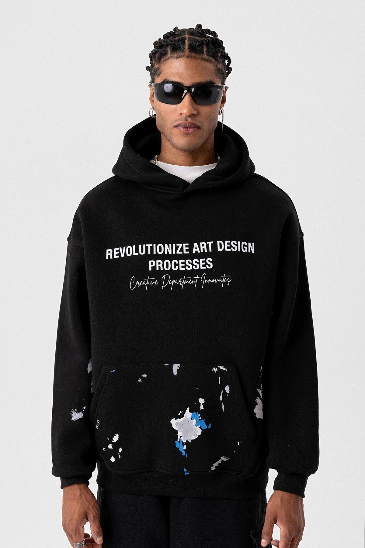 Renk Detaylı Oversize Kapüşonlu Sweatshirt