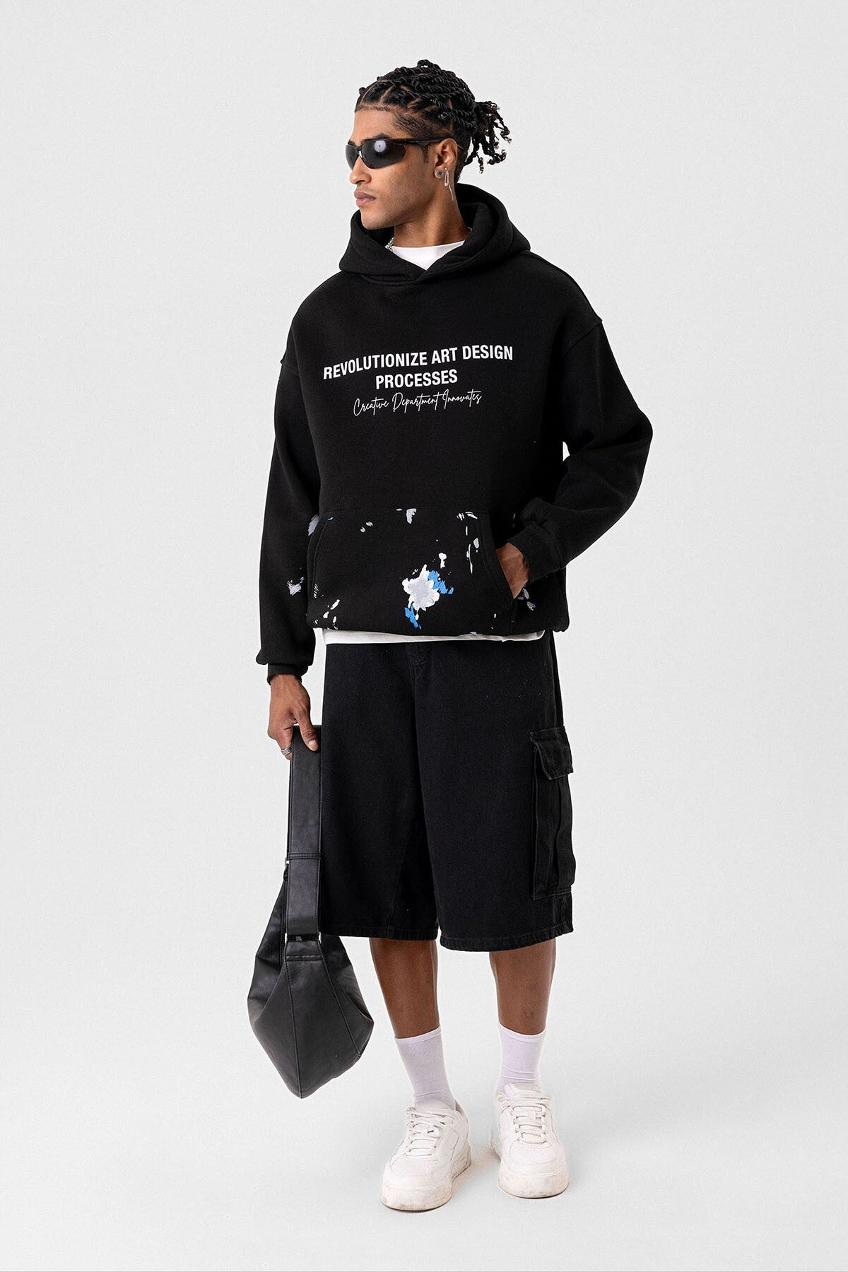 Renk Detaylı Oversize Kapüşonlu Sweatshirt