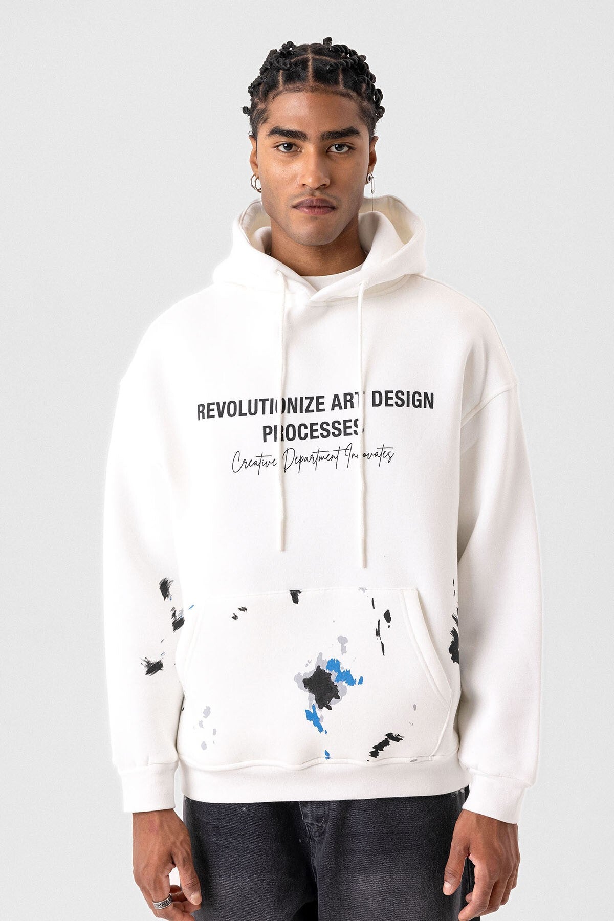 Renk Detaylı Oversize Kapüşonlu Sweatshirt