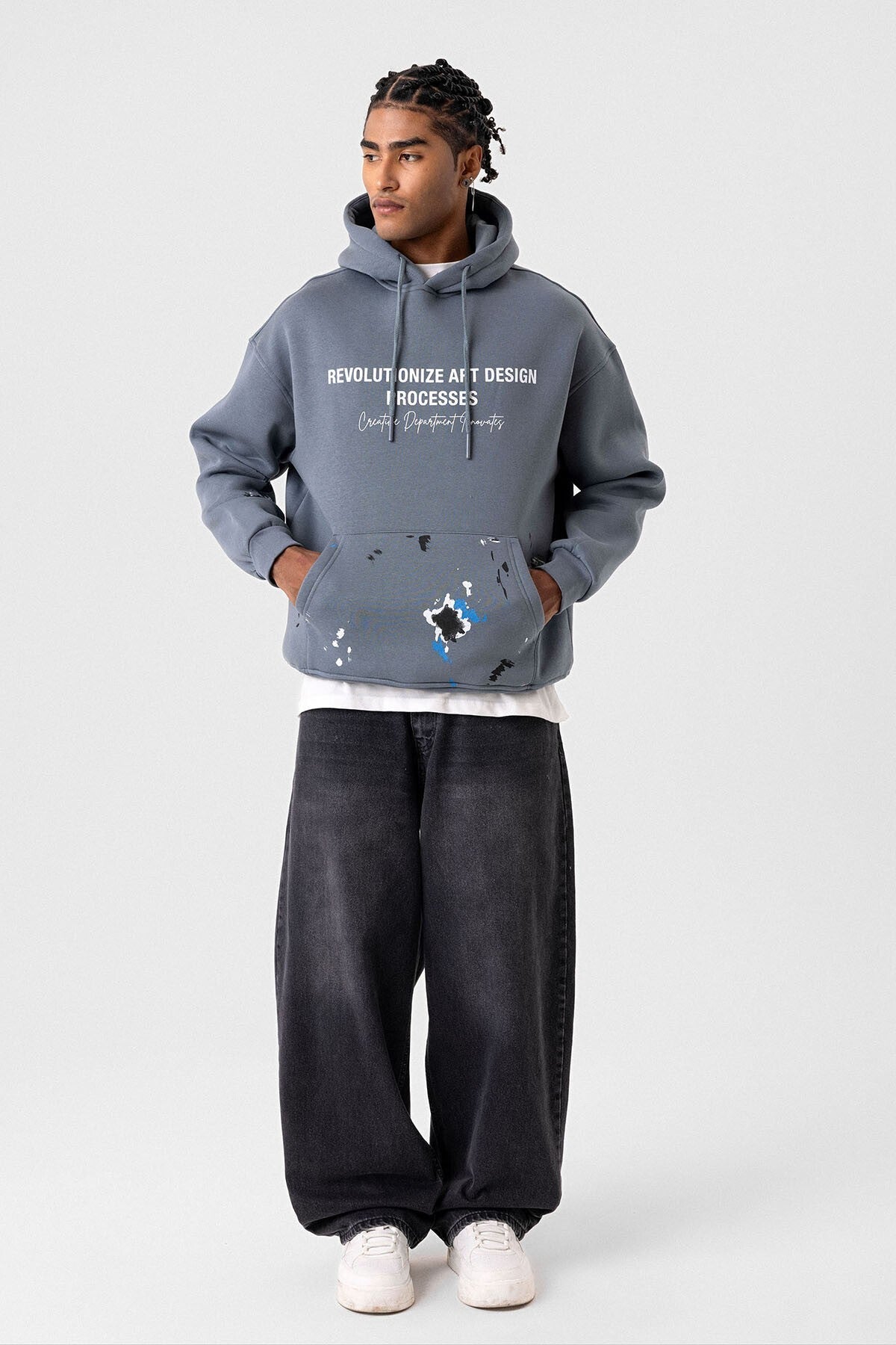 Renk Detaylı Oversize Kapüşonlu Sweatshirt