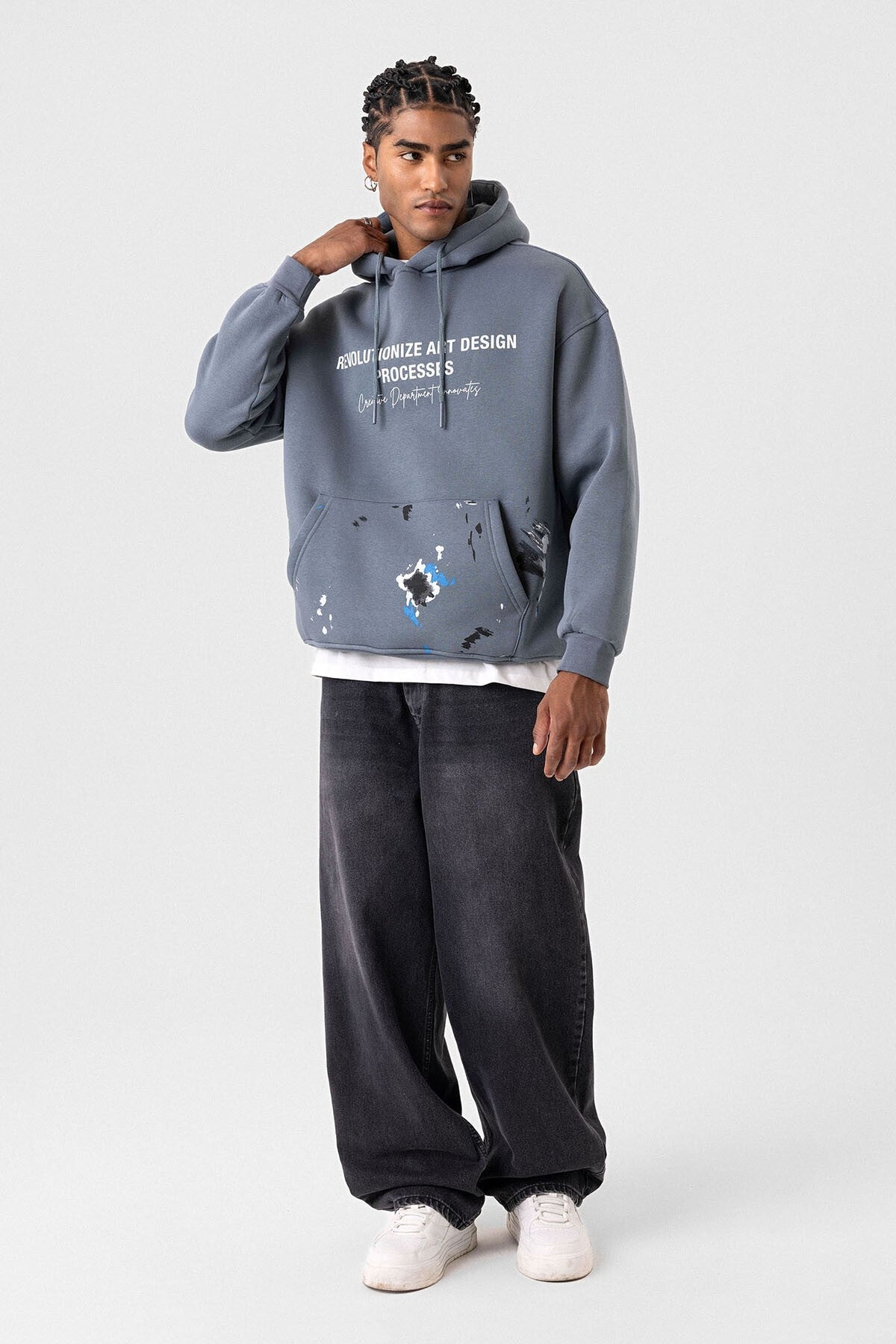Renk Detaylı Oversize Kapüşonlu Sweatshirt
