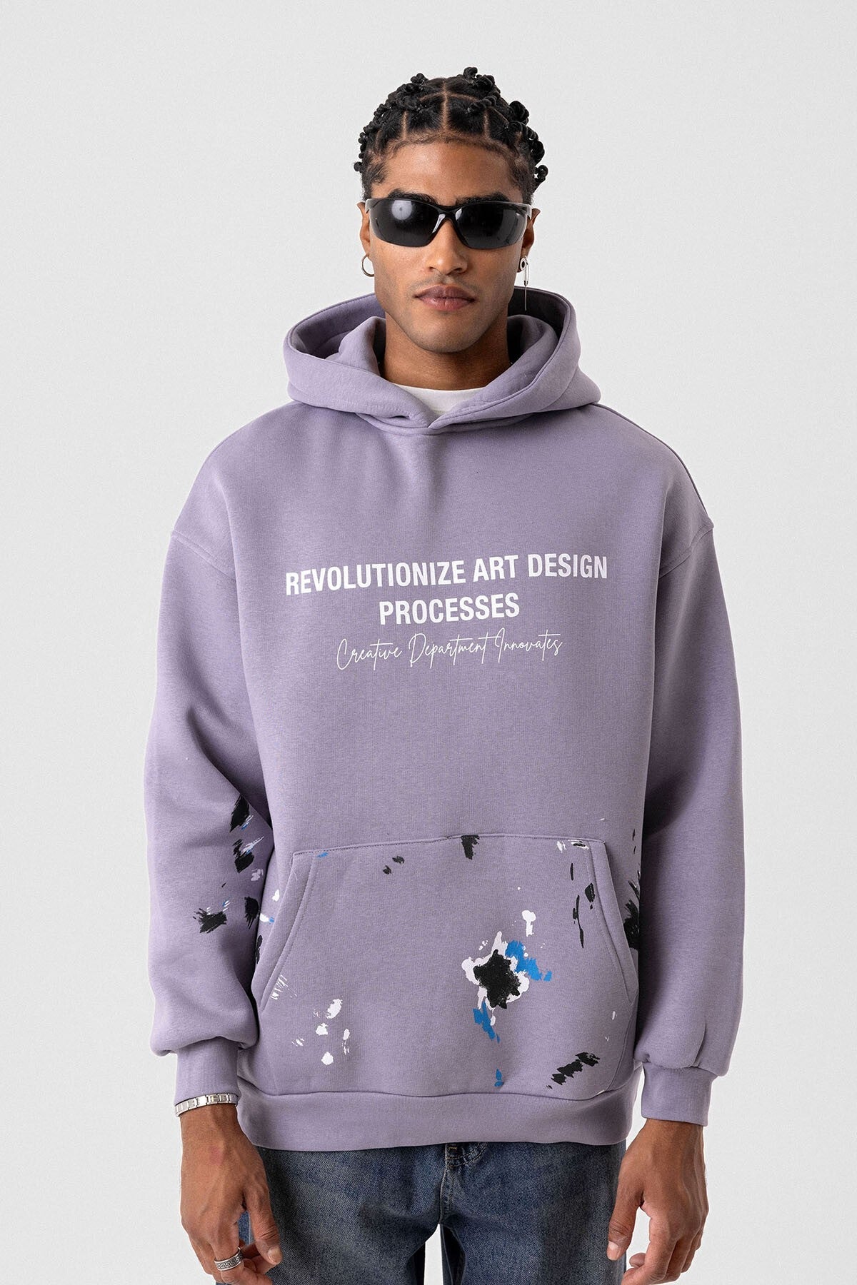 Renk Detaylı Oversize Kapüşonlu Sweatshirt