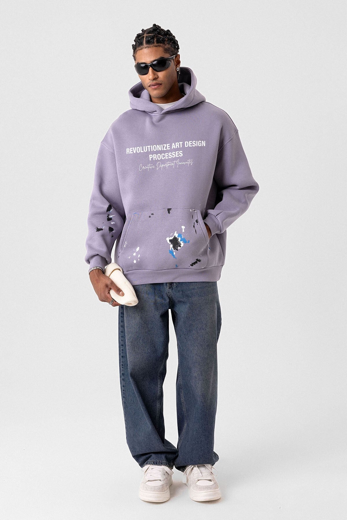 Renk Detaylı Oversize Kapüşonlu Sweatshirt