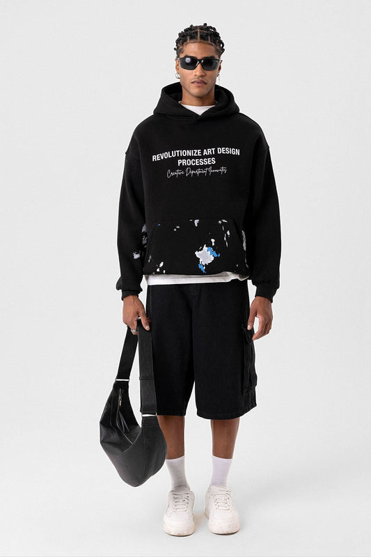 Renk Detaylı Oversize Kapüşonlu Sweatshirt