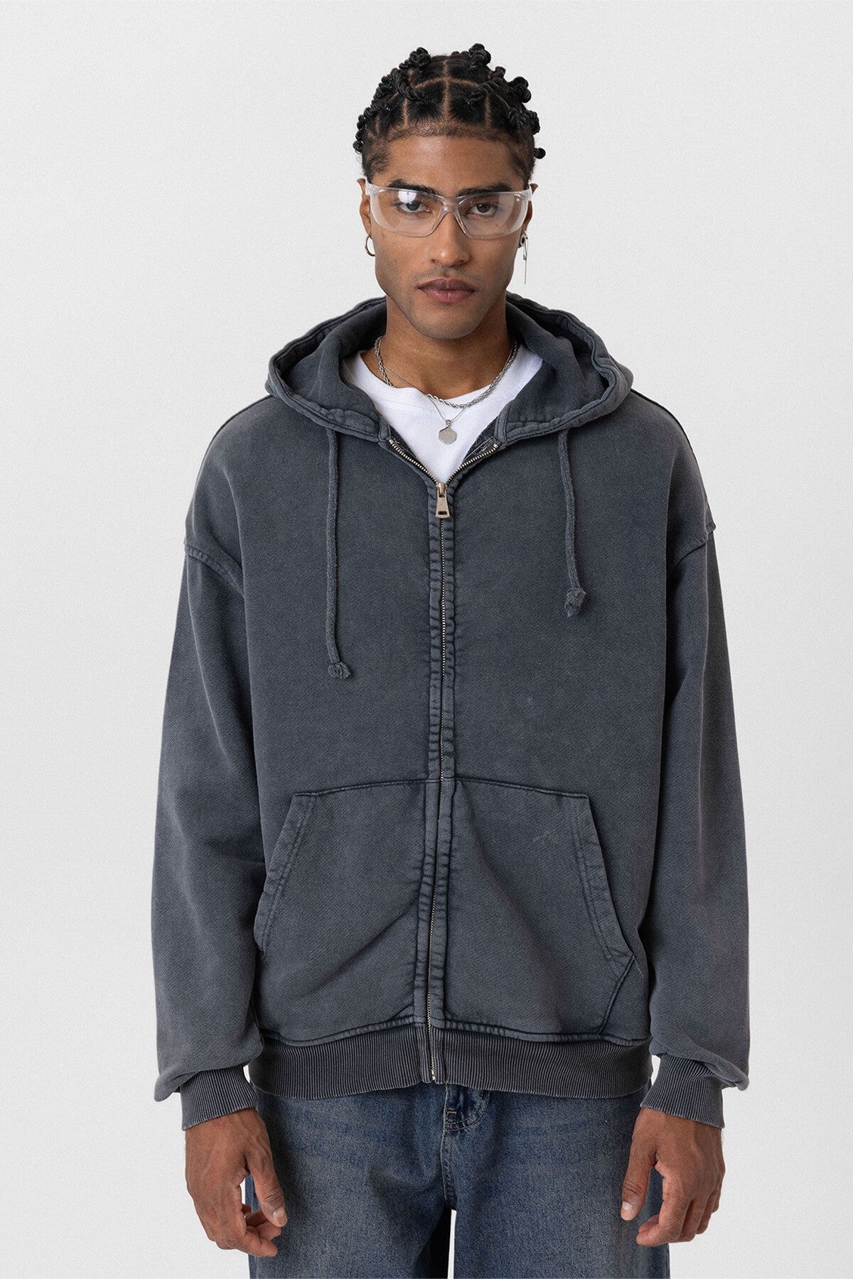 Premıum Yıkamalı Fermuarlı Oversize Sweatshirt