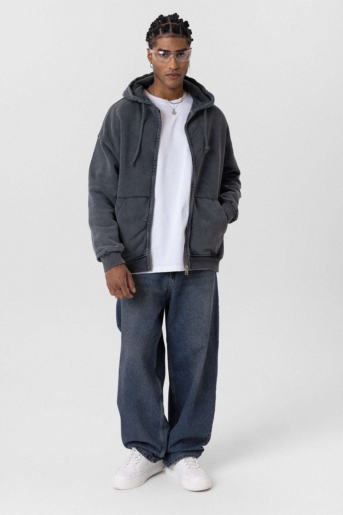 Premıum Yıkamalı Fermuarlı Oversize Sweatshirt