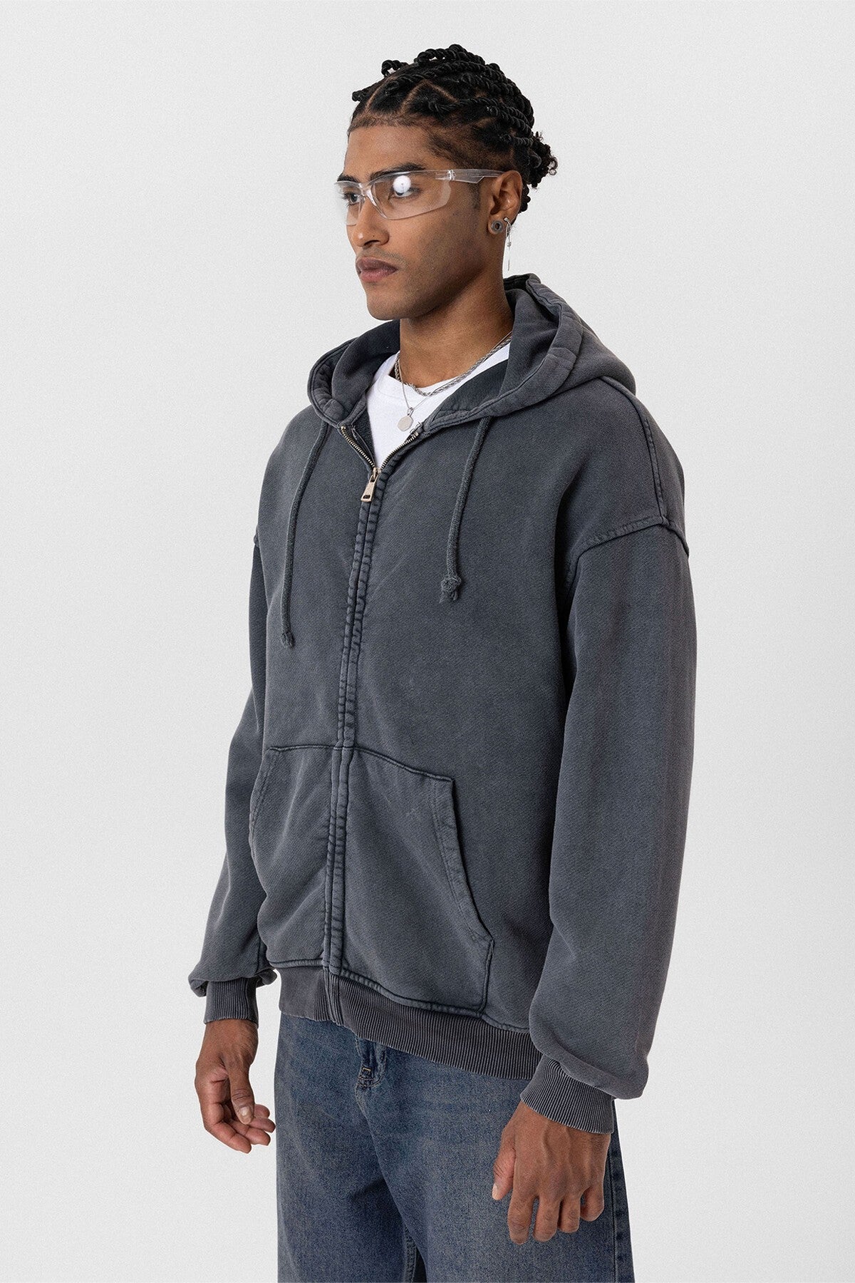 Premıum Yıkamalı Fermuarlı Oversize Sweatshirt