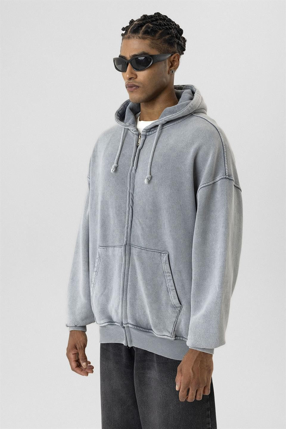Premıum Yıkamalı Fermuarlı Oversize Sweatshirt