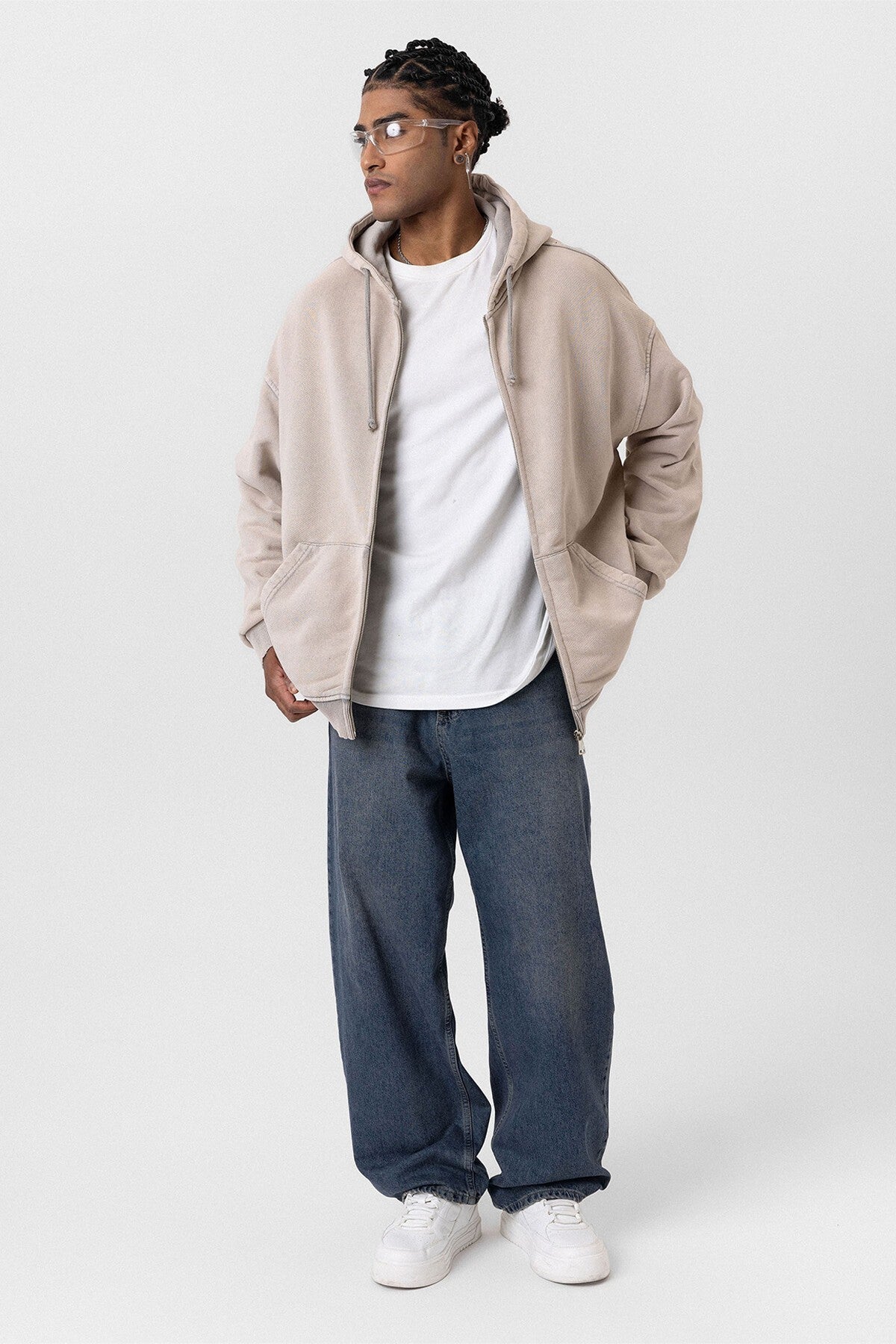 Premıum Yıkamalı Fermuarlı Oversize Sweatshirt