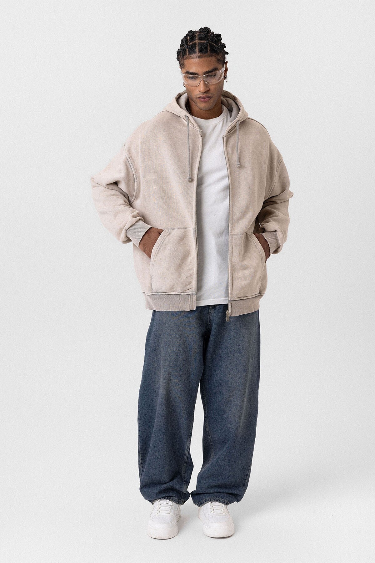 Premıum Yıkamalı Fermuarlı Oversize Sweatshirt