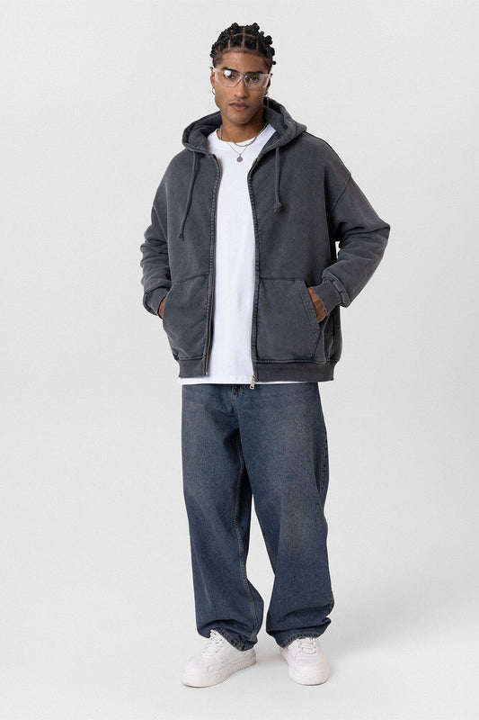 Premıum Yıkamalı Fermuarlı Oversize Sweatshirt