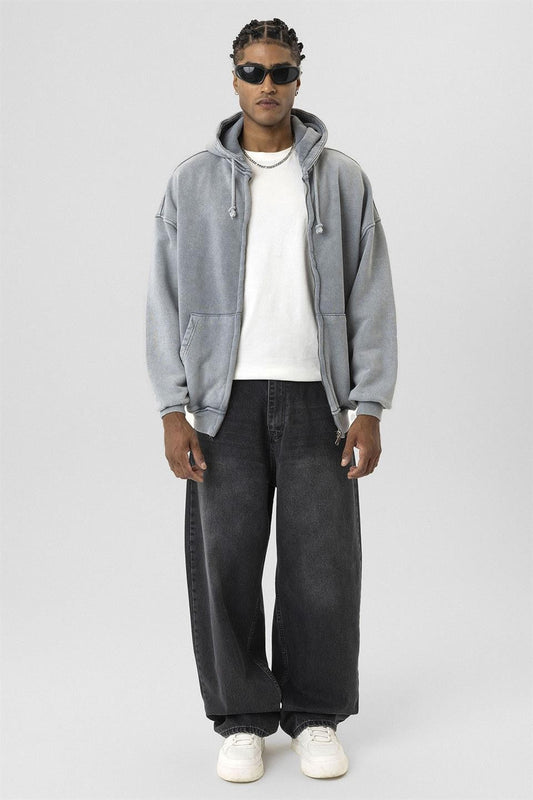 Premıum Yıkamalı Fermuarlı Oversize Sweatshirt