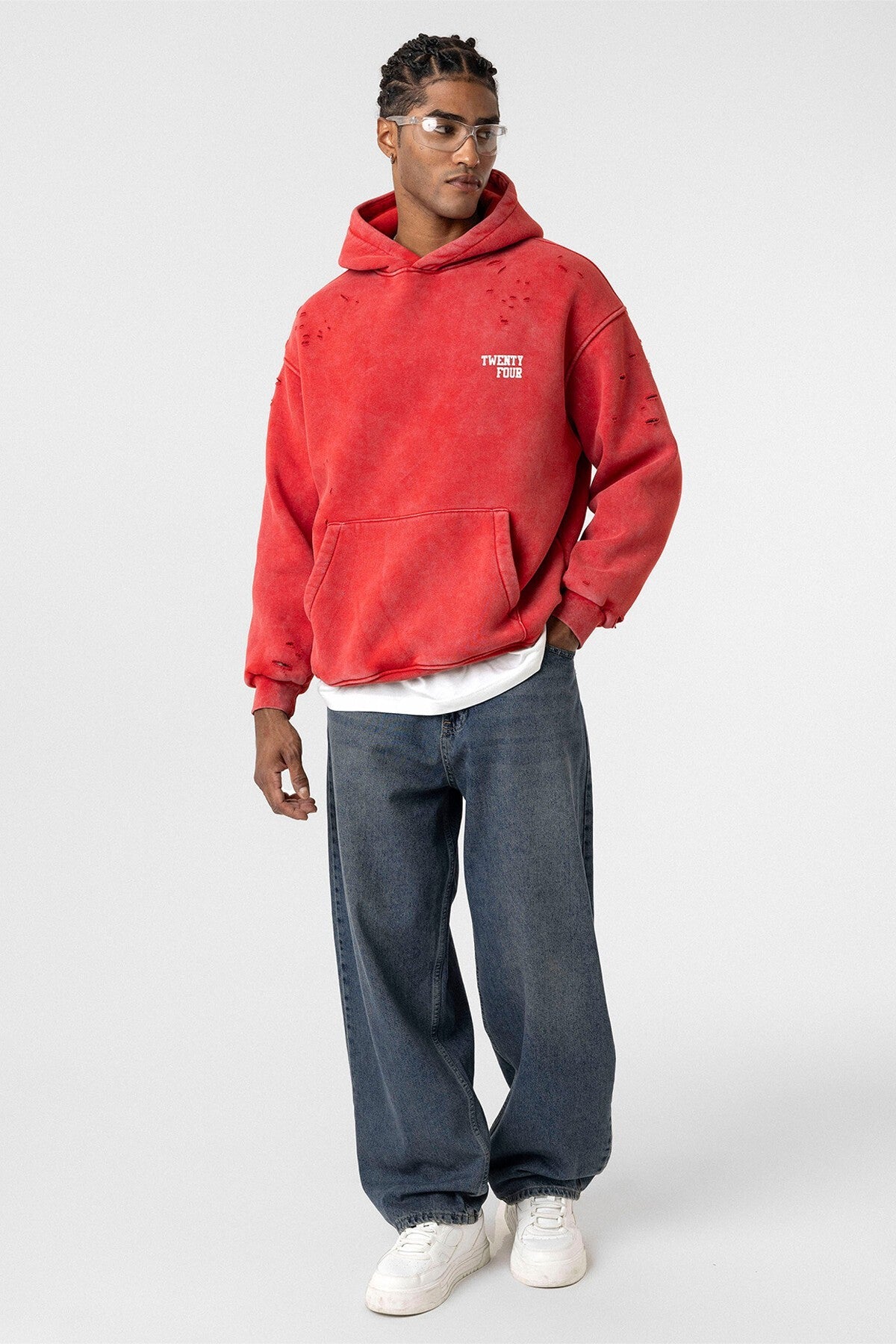 Yıkamalı Yazı Detaylı Oversize Sweatshirt
