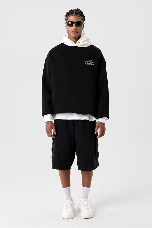 Yazı Detaylı Oversize Kapüşonlu Sweatshirt