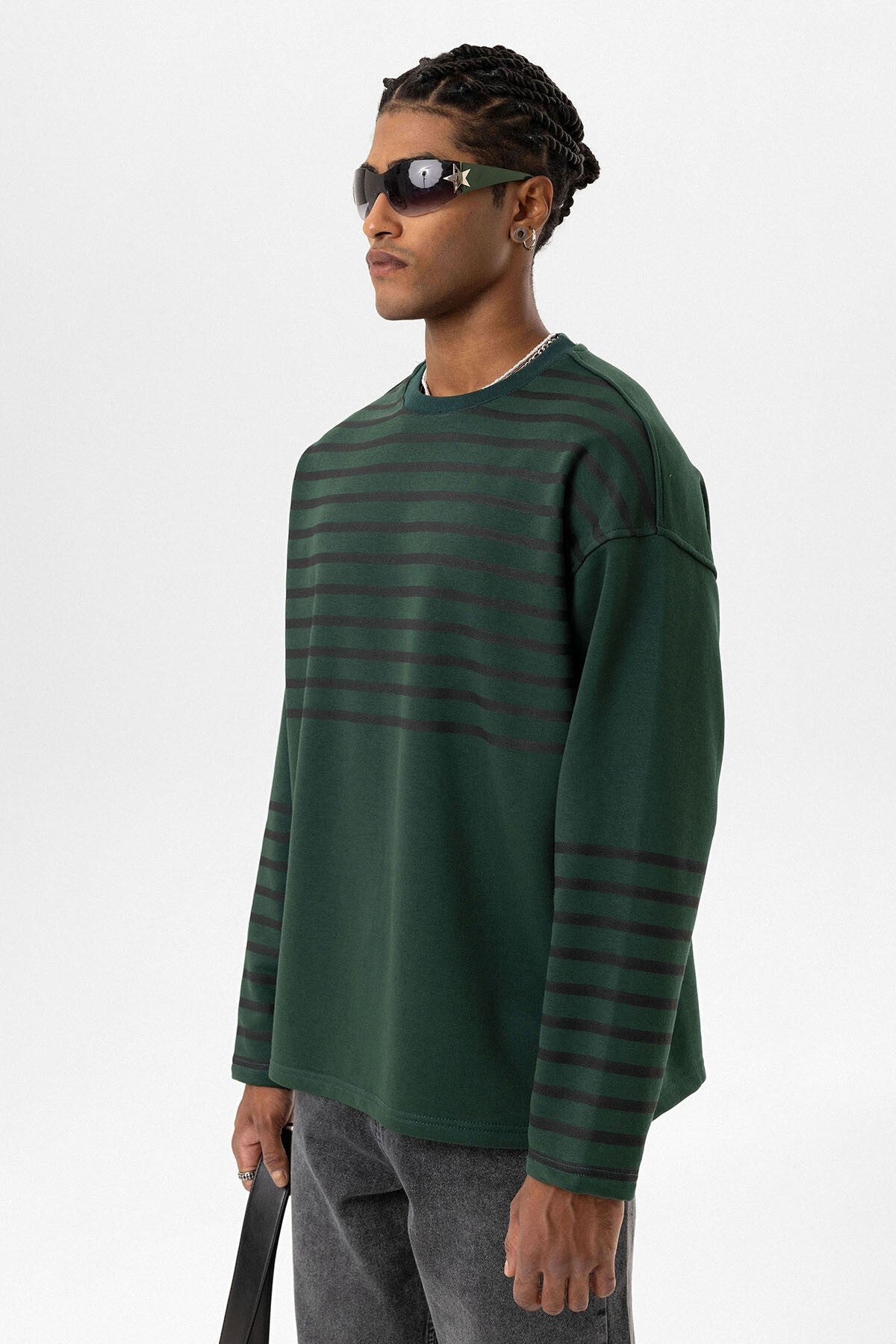 Çizgili Şerit Detaylı Oversize Sweatshirt