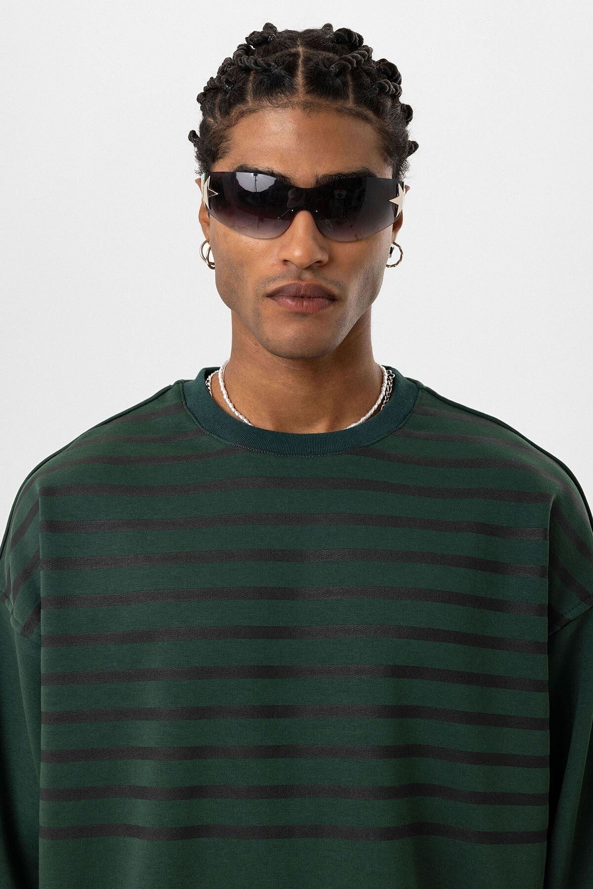 Çizgili Şerit Detaylı Oversize Sweatshirt