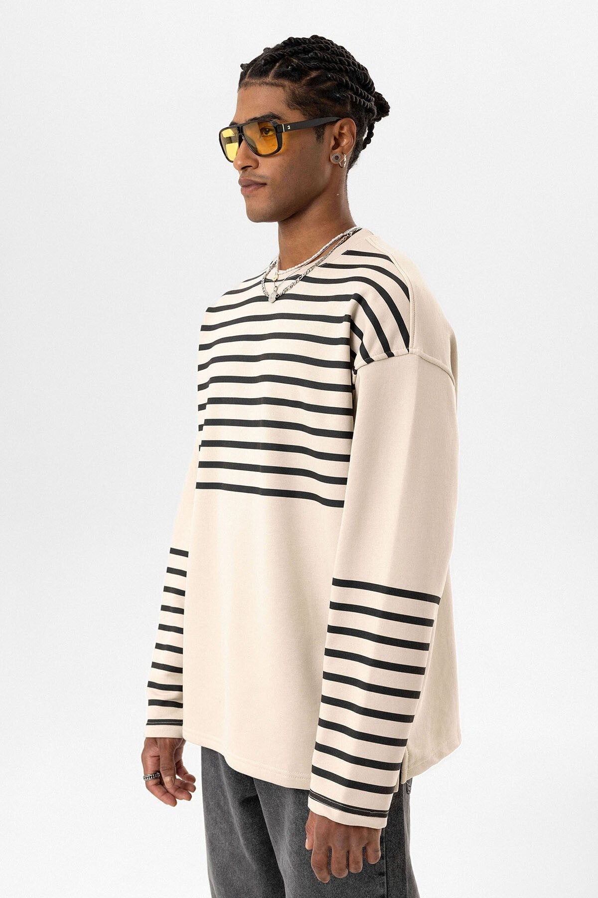 Çizgili Şerit Detaylı Oversize Sweatshirt