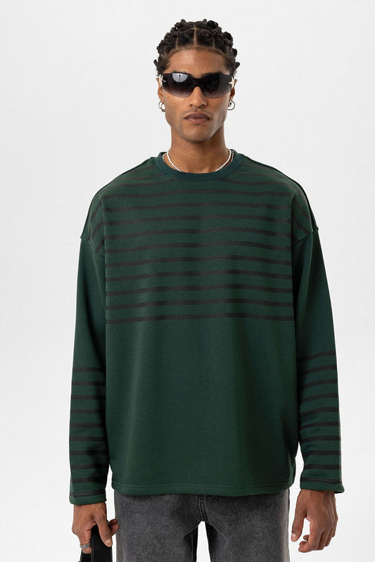 Çizgili Şerit Detaylı Oversize Sweatshirt