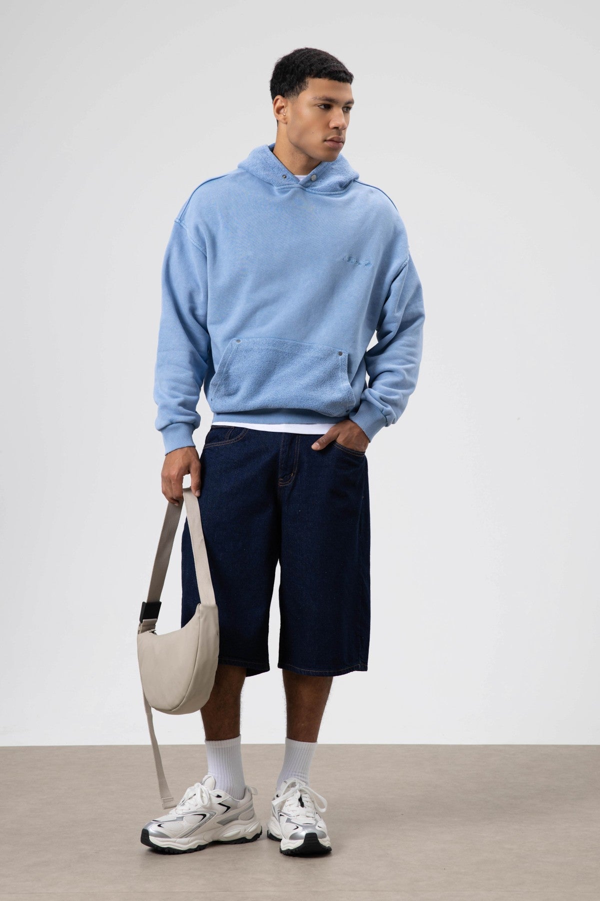 Oversize Yıkamalı Baskılı Kapüşonlu Sweatshirt