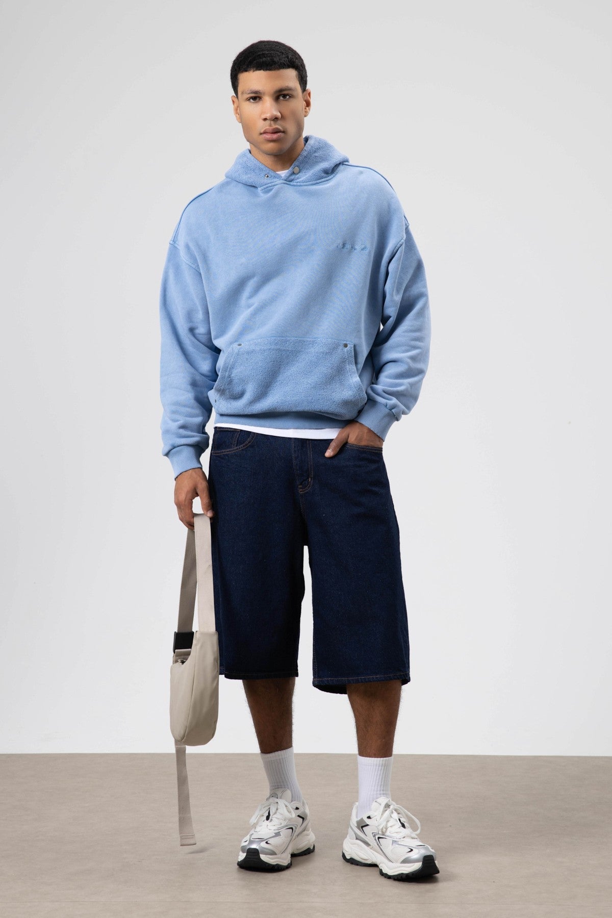 Oversize Yıkamalı Baskılı Kapüşonlu Sweatshirt