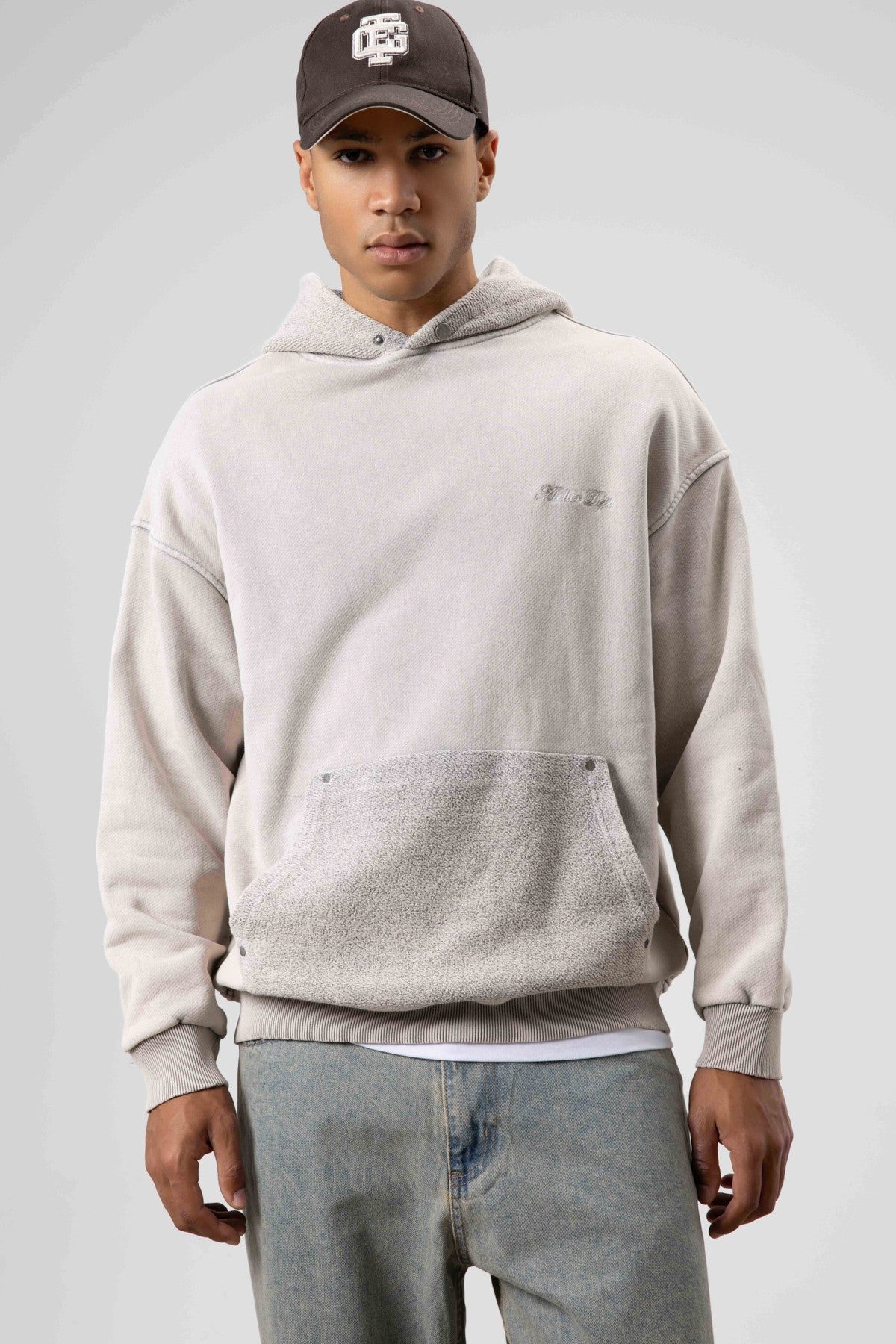 Oversize Yıkamalı Baskılı Kapüşonlu Sweatshirt
